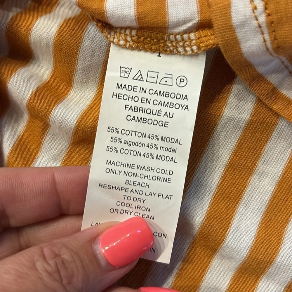 NWT Michael Kors yellow gold White Striped Tank Top cotton ruffle tank straps L